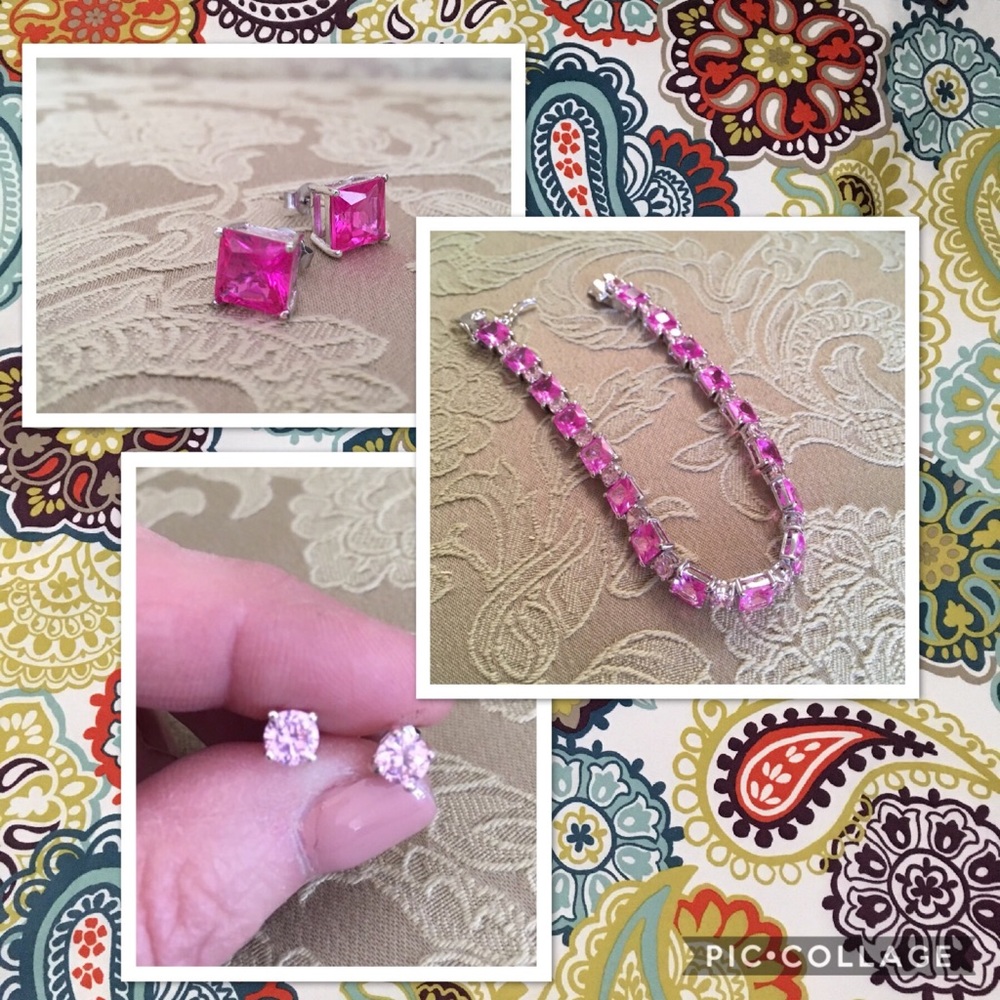 3/$30 Pink sparkly bracelet, two pairs earrings.